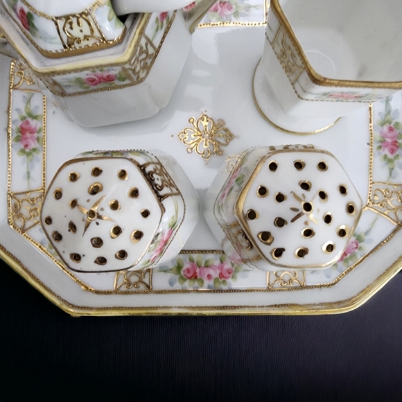 Complete Vintage Nippon Condiment Tray S&P Mustard Pot w Spoon Toothpick Holder - Picture 5 of 16